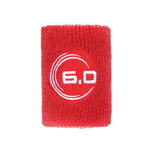 Red wristband with '6.0' logo on a white background