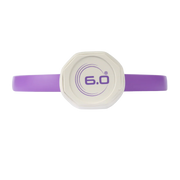 Purple and white resistance band with '6.0' marking on a white background