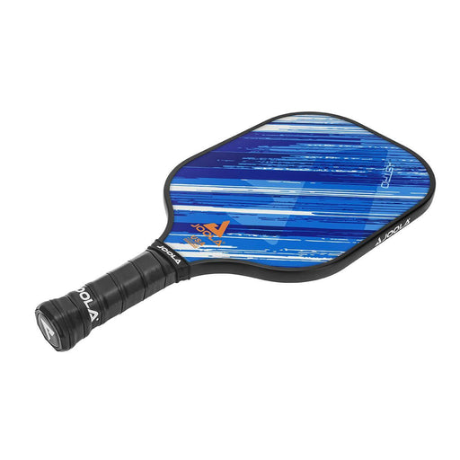 Blue and black pickleball paddle with Volkl branding on a white background