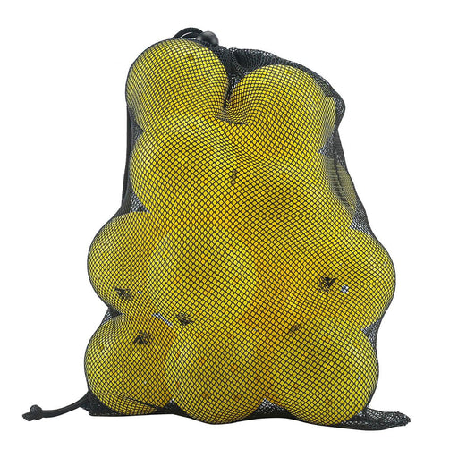 Yellow mesh drawstring bag on a white background