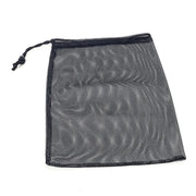 Black mesh drawstring bag on a white background