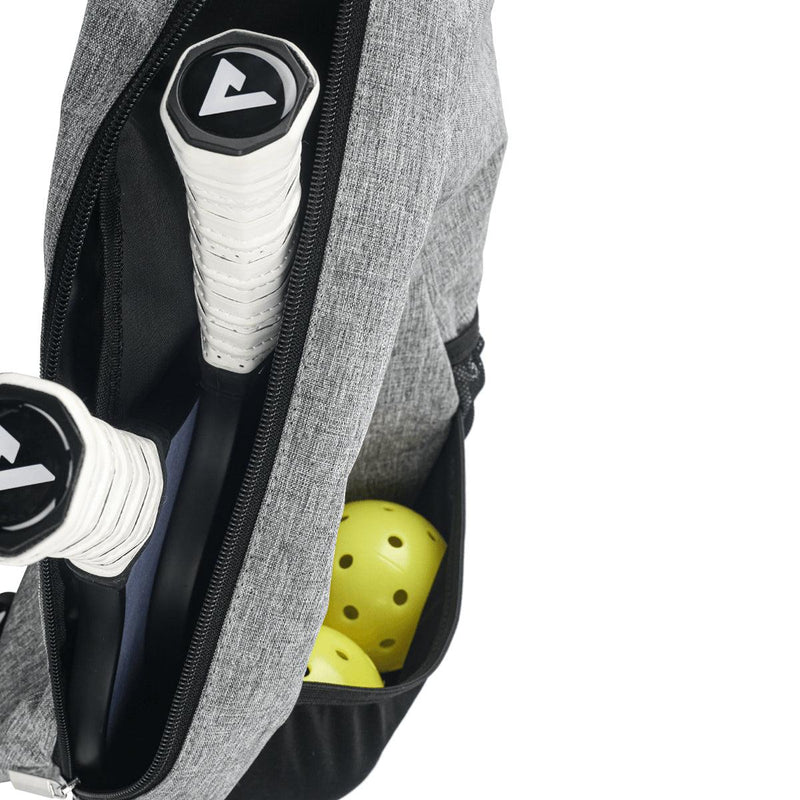Gray golf bag with golf clubs and balls on a white background