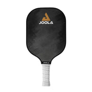 Black pickleball paddle with Joola branding on a white background