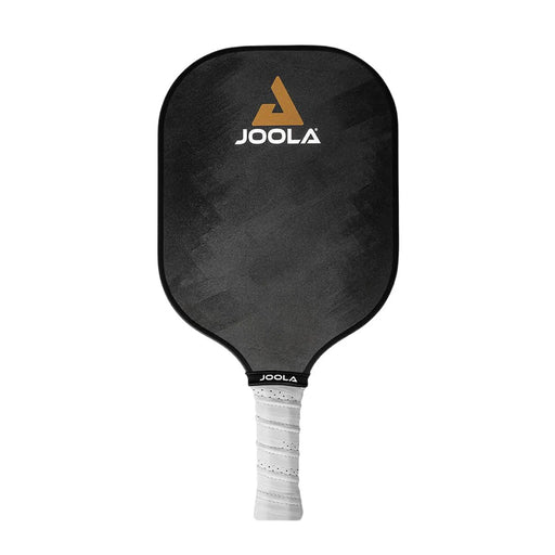 Black pickleball paddle with Joola branding on a white background