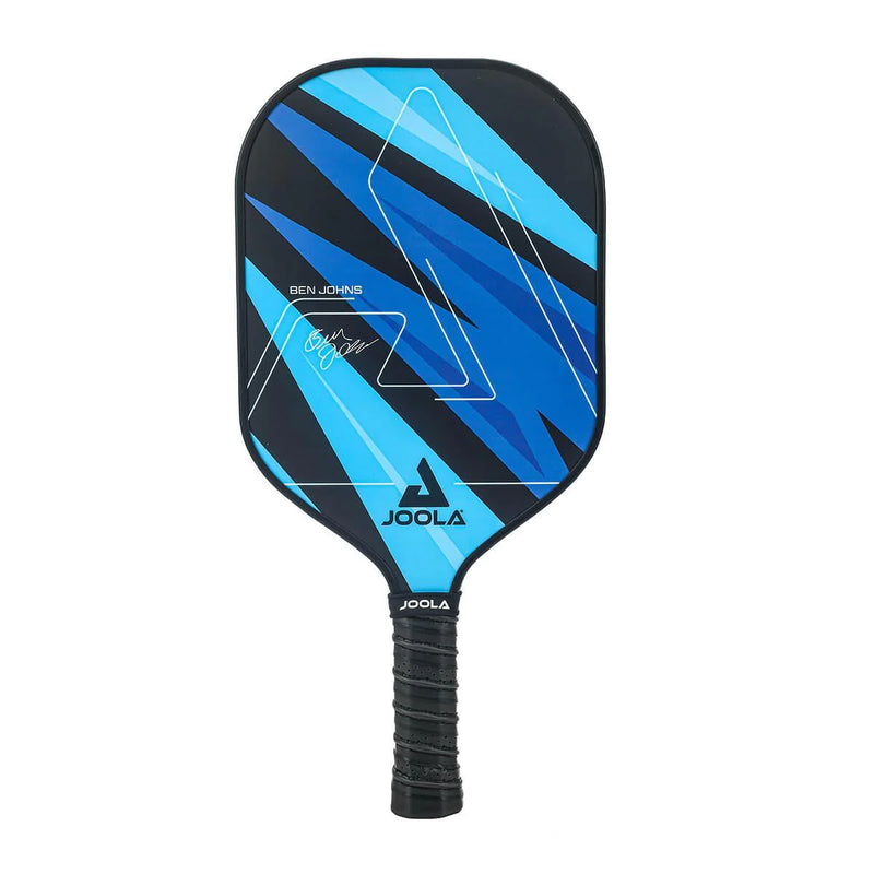 Blue and black pickleball paddle with Joola branding on a white background