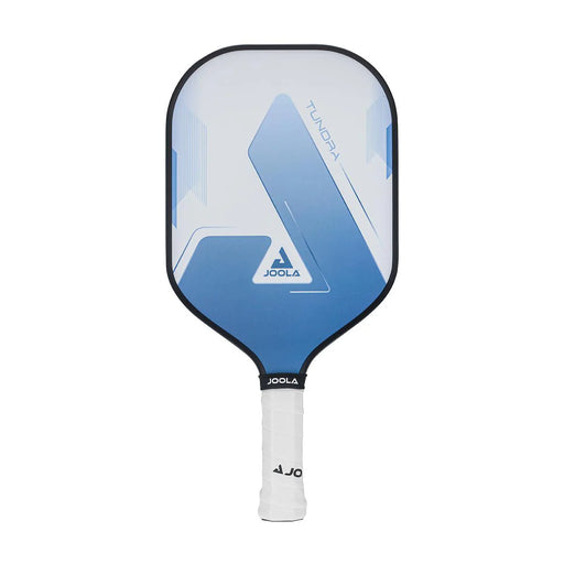 Blue and white pickleball paddle with Joola branding on a white background