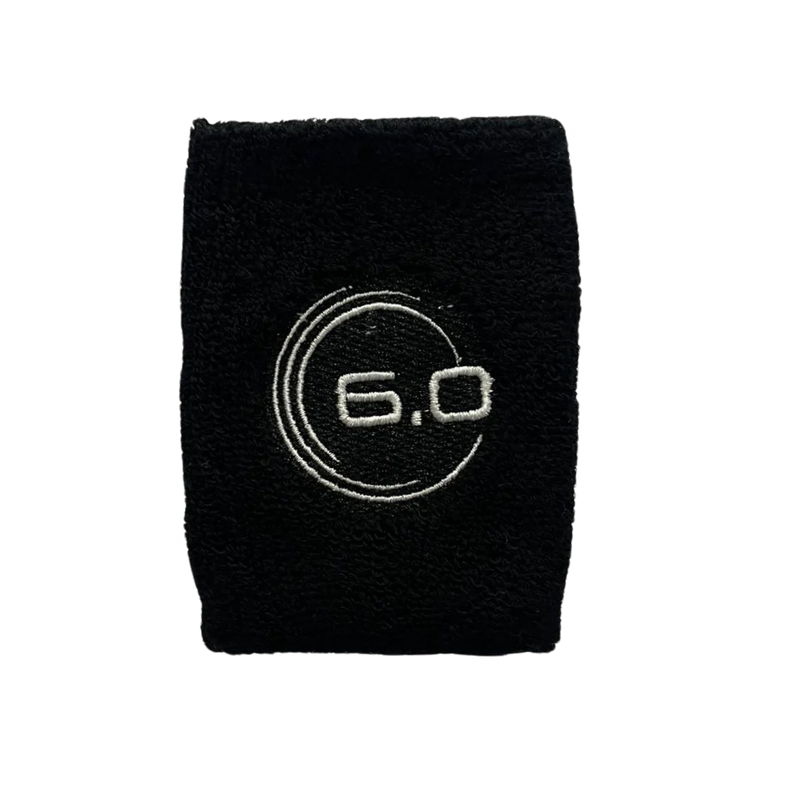 Black wristband with '6.0' logo on a white background