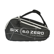 Black pickleball bag with 'Six 6.0 Zero' branding on a white background