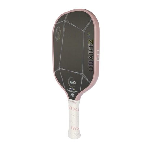 Pickleball paddle with 'Quartz 6.0' branding on a white background