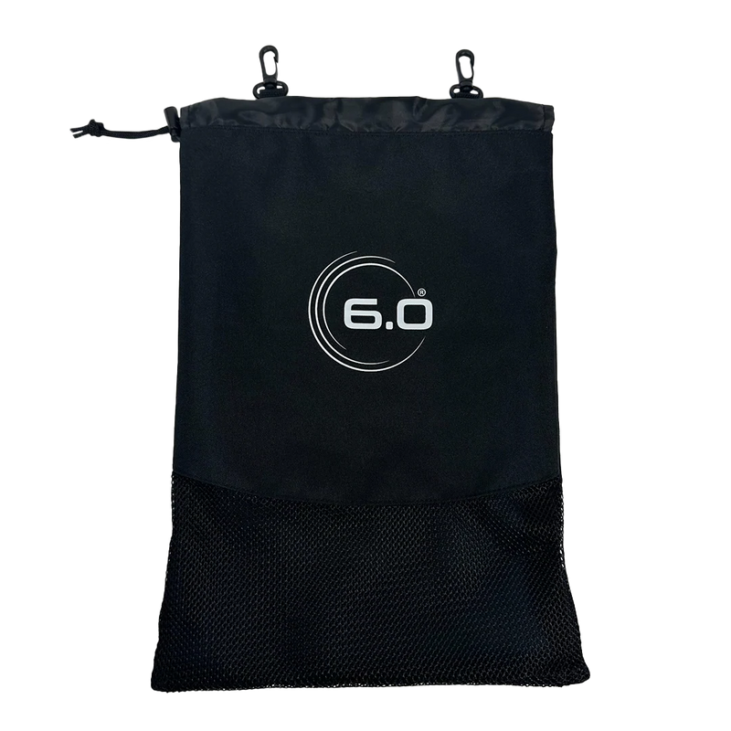 Black drawstring bag with '6.0' logo on a white background