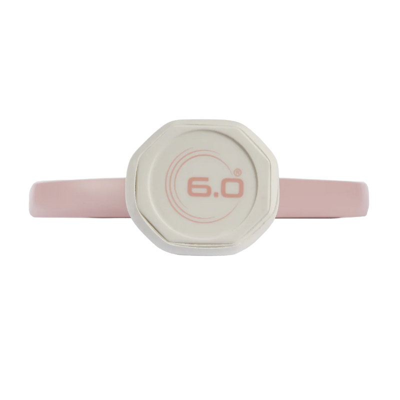 Pink and white device with '6.0' on a white background