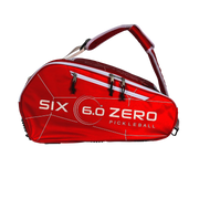 Red pickleball bag with 'SIX 6.0 ZERO' branding on a white background