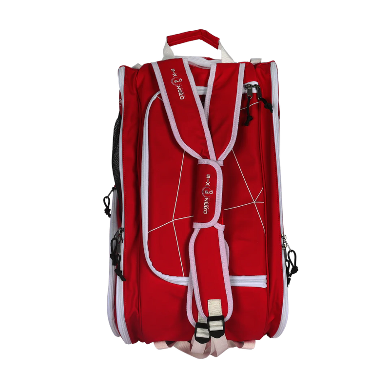 Red sports bag with white accents on a white background