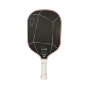 Pickleball paddle with black face and pink handle on a white background