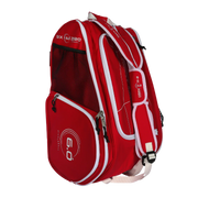 Red sports bag with white accents on a white background