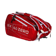 Red pickleball bag with 'Six 6.0 Zero' branding on a white background