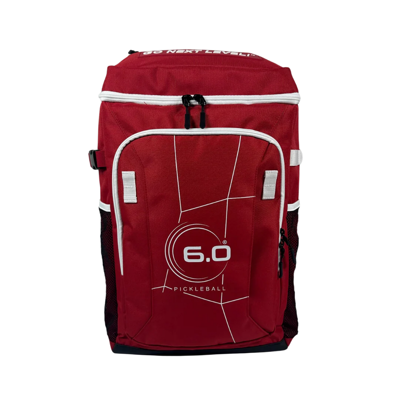 Red pickleball bag with '6.0' logo on a white background