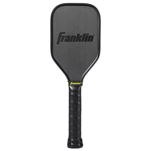 Black pickleball paddle with Franklin logo on a white background