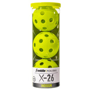 Three yellow pickleballs in a Franklin Sports tube on a white background
