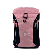 Pink and black sports bag with '6.0' branding on a white background