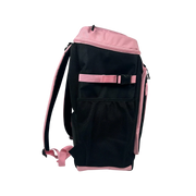 Black and pink backpack on a white background