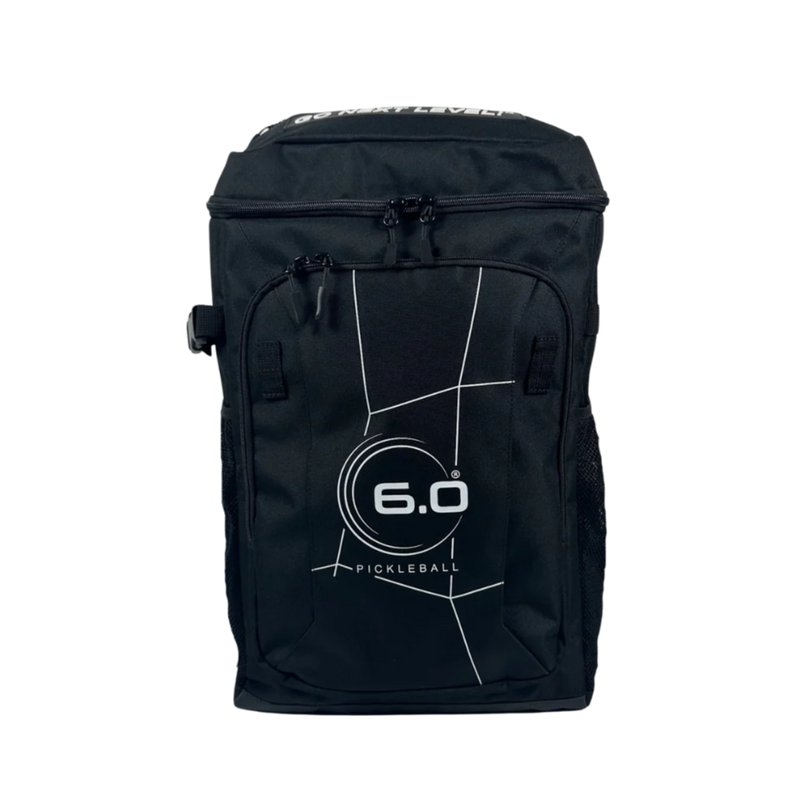 Black pickleball bag with '6.0' logo on a white background
