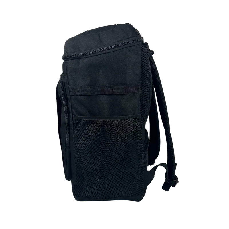 Black backpack on a white background