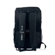 Black backpack with brand logo on a white background