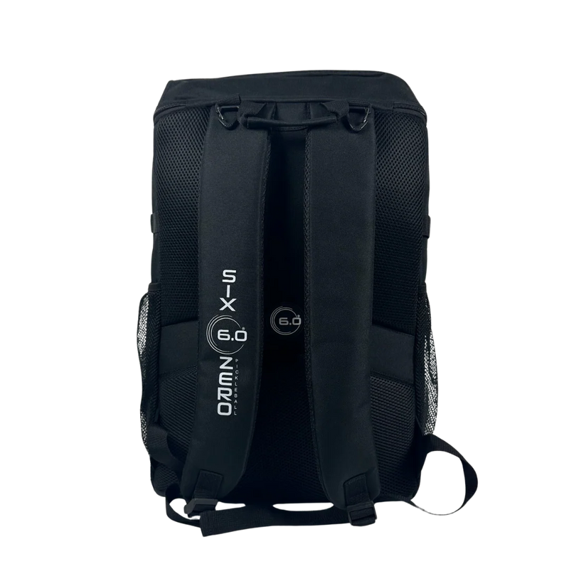 Black backpack with brand logo on a white background