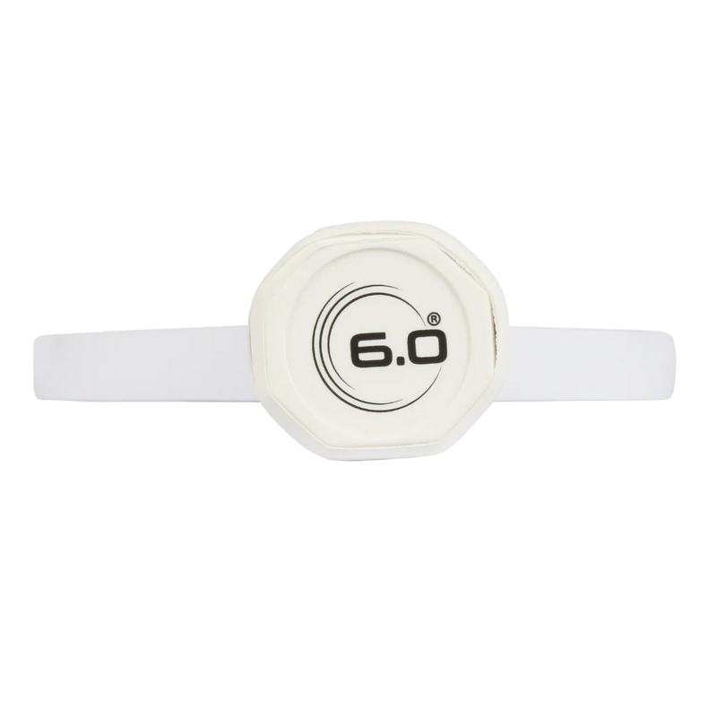 White wristband with '6.0' logo on a white background