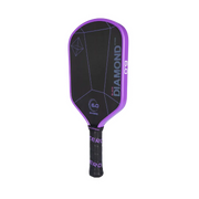 Black and purple pickleball paddle with 'Diamond' branding on a white background