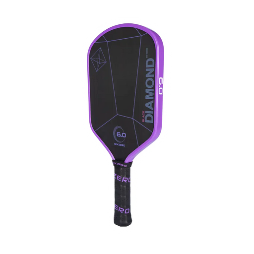 Black and purple pickleball paddle with 'Diamond' branding on a white background