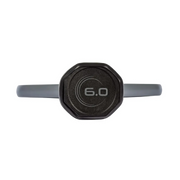 Black and gray dumbbell bar with '6.0' marking on a white background