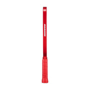 Red baton with a brand logo on a white background