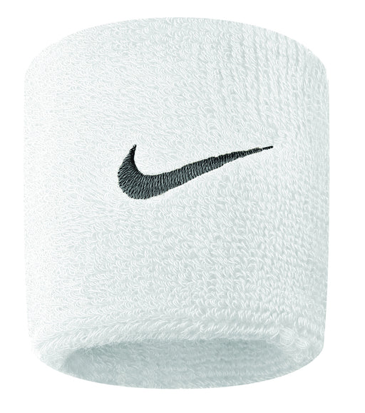 White sweatband with black Nike logo on a white background