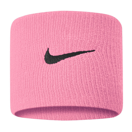 Pink wristband with black Nike logo on a white background