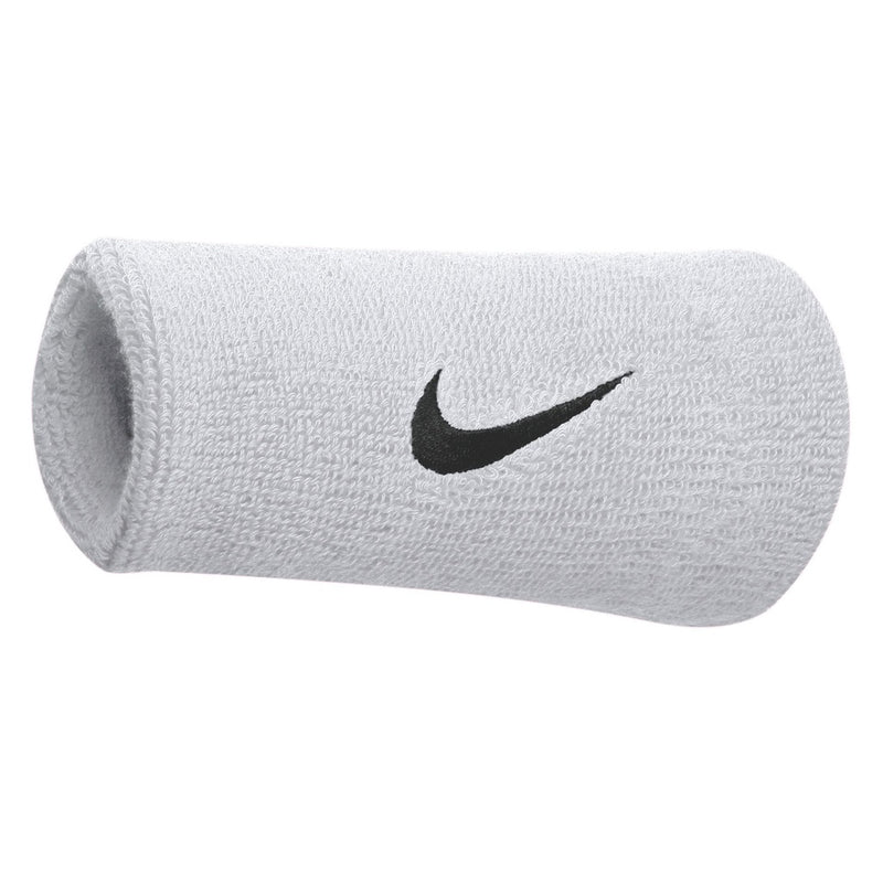 White wristband with black Nike logo on a white background