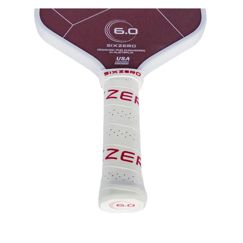 Pickleball paddle with 'Sixzero' branding on a white background