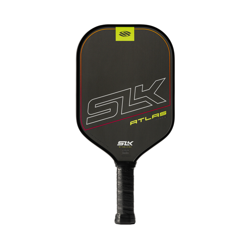 Black pickleball paddle with 'SLK' branding on a white background