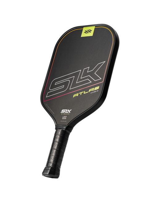 Black pickleball paddle with 'SLK' branding on a white background