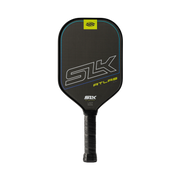 Black pickleball paddle with SLK branding on a white background