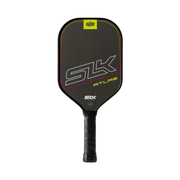 Black pickleball paddle with SLK branding on a white background