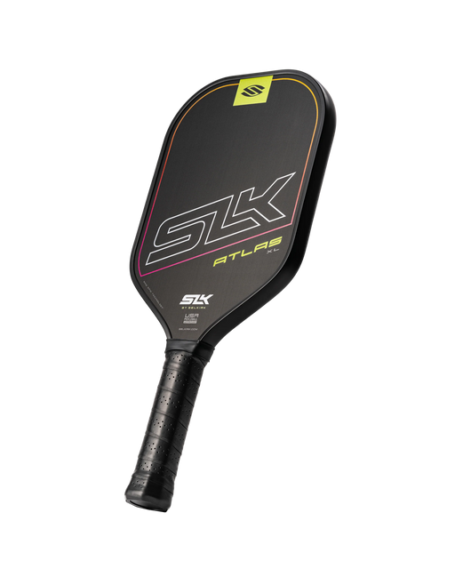 Black pickleball paddle with 'SLK' branding on a white background