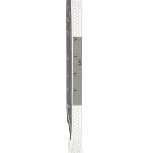 Close-up of a golf club shaft with measurement scale on a white background