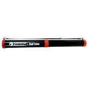 Black pickleball ball tube with red ends on a white background