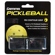 Gamma Pickleball PB Contour Grip packaging with a yellow pickleball graphic on a black background.