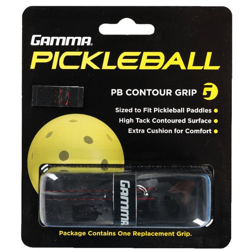 Gamma Pickleball PB Contour Grip packaging with a yellow pickleball graphic on a black background.