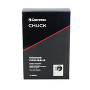 Black box of Gamma Chuck outdoor pickleballs with red accent on a white background