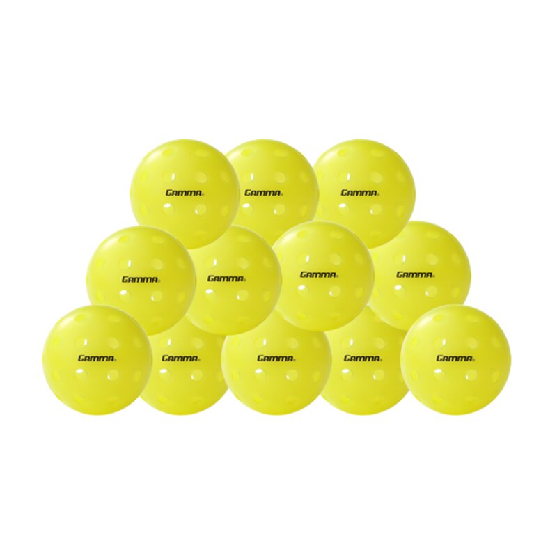 dozen green pickleball balls with Gamma logo on a white background