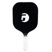 Black pickleball paddle with a white handle and Gamma logo on a white background